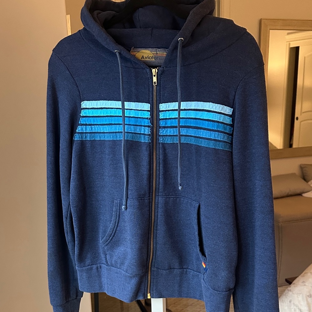 Aviator Nation Navy and Light Blue Zip-Up Sweater Womens -S